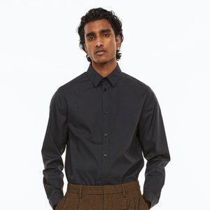 H & M Slim Fit Easy-Iron Shirt / Black  / Large